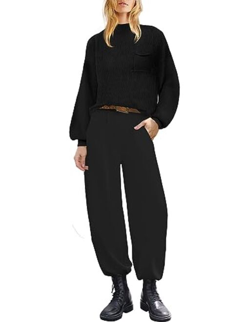 ETCYY NEW Sweater Sets Women 2 Piece Outfits 2023 Trendy Lounge Sets with Long Sleeve Knit Tops and High Waisted Sweat Pants