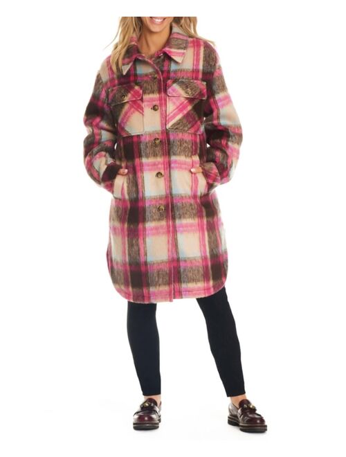 SANCTUARY Women's Plaid Faux Wool Long Coat