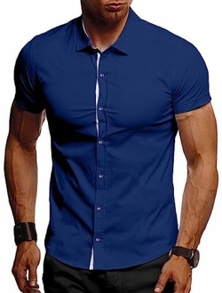 Men Men's Dress Shirts Short Sleeve Business Casual Wrinkle Free Button Down Shirt