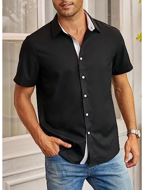 Dokotoo Men Men's Dress Shirts Short Sleeve Business Casual Wrinkle Free Button Down Shirt