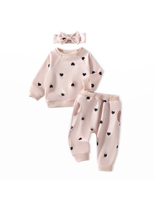 AMAWMW Infant Baby Girl Clothes Long Sleeve Loose Sweatshirts Pockets Pants Headband Outfits Fall Winter Spring Gift