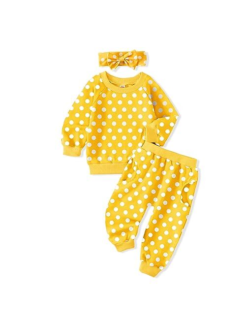 AMAWMW Infant Baby Girl Clothes Long Sleeve Loose Sweatshirts Pockets Pants Headband Outfits Fall Winter Spring Gift