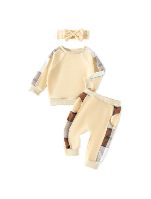 AMAWMW Infant Baby Girl Clothes Long Sleeve Loose Sweatshirts Pockets Pants Headband Outfits Fall Winter Spring Gift