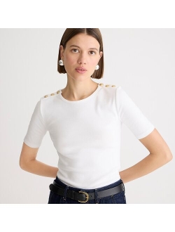 Perfect-fit elbow-sleeve T-shirt with buttons