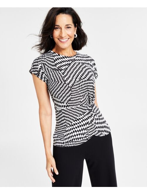 I.N.C. INTERNATIONAL CONCEPTS Women's Printed Extended-Shoulder Twist-Front Top, Created for Macy's