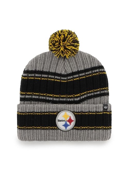 '47 BRAND Men's Graphite Pittsburgh Steelers Rexford Cuffed Knit Hat with Pom