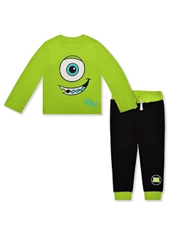 Monster Inc. Mike and Sully Boys Long Sleeve Shirt and Jogger Pant Set for Toddler and Little Kids Blue/Green