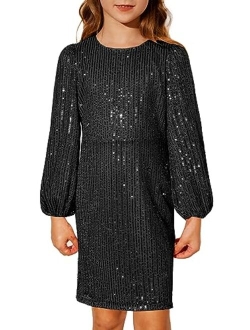 Girls Sparkly Sequin Dress Long Sleeve Bodycon Fancy Party Dress 5-12Y