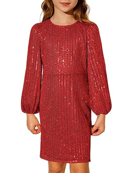 GRACE KARIN Girls Sparkly Sequin Dress Long Sleeve Bodycon Fancy Party Dress 5-12Y