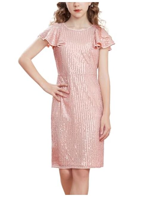 GRACE KARIN Girls Sparkly Sequin Dress Long Sleeve Bodycon Fancy Party Dress 5-12Y