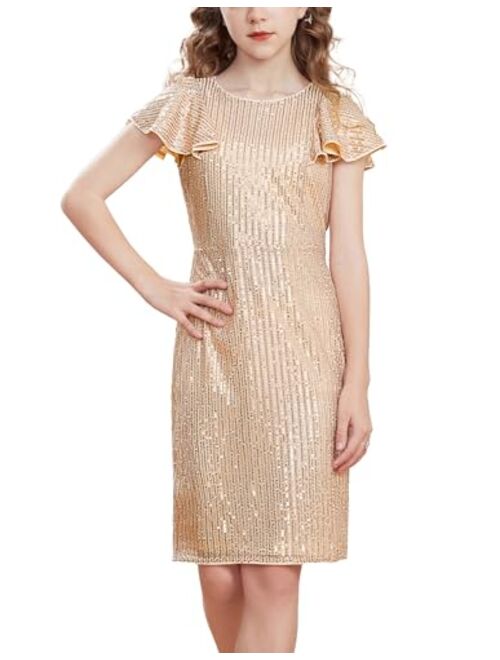 GRACE KARIN Girls Sparkly Sequin Dress Long Sleeve Bodycon Fancy Party Dress 5-12Y