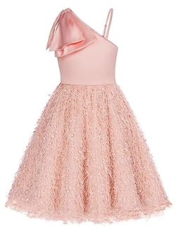 Girls Sequin Dress One Shoulder Sparkle Party Dress with Hair Bow