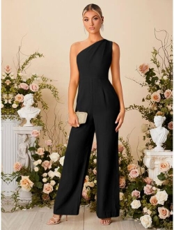 SHEINBelle SHEIN Belle One Shoulder Wide Leg Jumpsuit