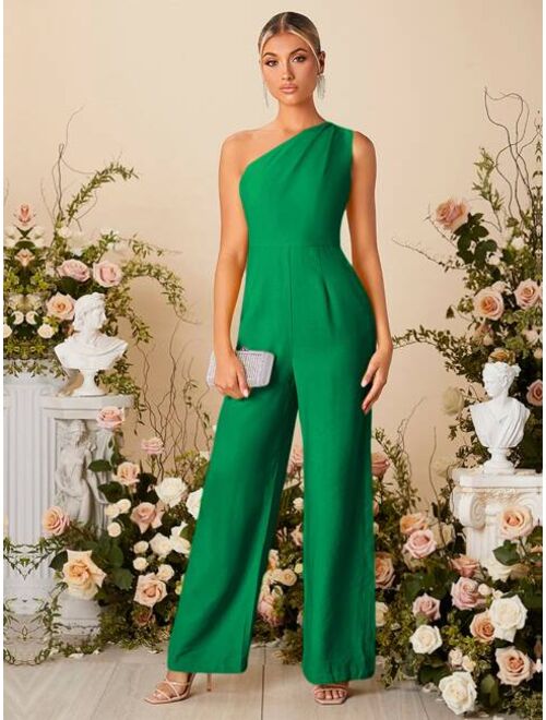 SHEINBelle SHEIN Belle One Shoulder Wide Leg Jumpsuit