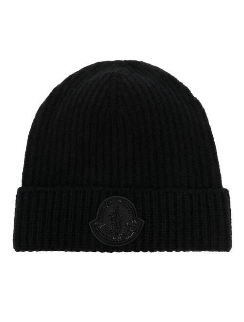 Moncler logo-patch ribbed-knit beanie