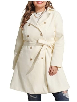 Hanna Nikole Women's Plus Size Wool Dress Coat with Belt Double Breasted Pea Coats Mid-Long Trench Coat