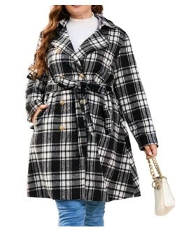 Hanna Nikole Women's Plus Size Wool Dress Coat with Belt Double Breasted Pea Coats Mid-Long Trench Coat