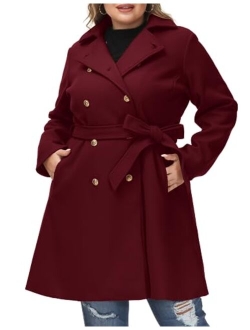 Hanna Nikole Women's Plus Size Wool Dress Coat with Belt Double Breasted Pea Coats Mid-Long Trench Coat