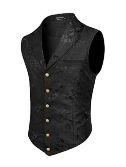 Mens Suit Vest Paisley Floral Victorian Vests Gothic Steampunk Formal Waistcoat Tuxedo Vests with Notched Lapels