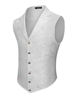 Mens Suit Vest Paisley Floral Victorian Vests Gothic Steampunk Formal Waistcoat Tuxedo Vests with Notched Lapels