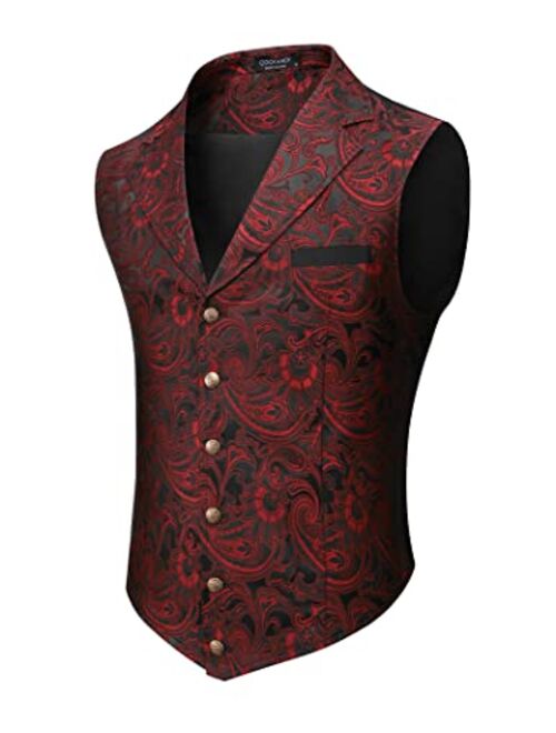 COOFANDY Mens Suit Vest Paisley Floral Victorian Vests Gothic Steampunk Formal Waistcoat Tuxedo Vests with Notched Lapels