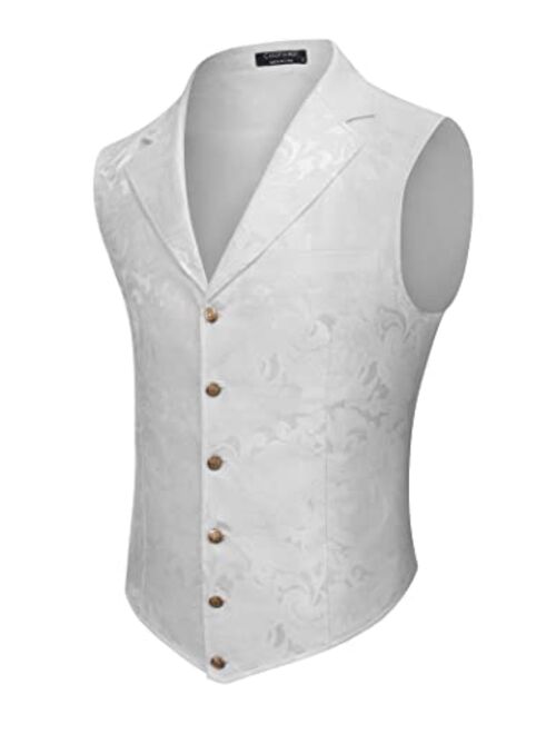 COOFANDY Mens Suit Vest Paisley Floral Victorian Vests Gothic Steampunk Formal Waistcoat Tuxedo Vests with Notched Lapels