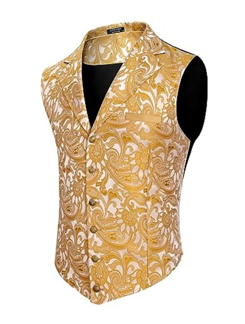 COOFANDY Mens Suit Vest Paisley Floral Victorian Vests Gothic Steampunk Formal Waistcoat Tuxedo Vests with Notched Lapels