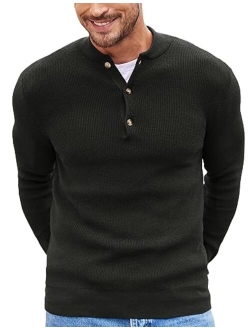 Men Henley Knit Sweater Dress Long Sleeve Button Pullover Sweater Casual Sweater