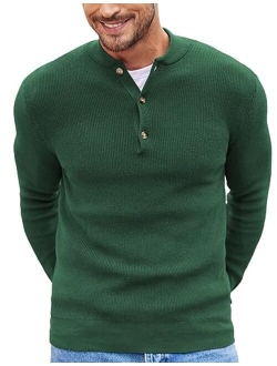 Men Henley Knit Sweater Dress Long Sleeve Button Pullover Sweater Casual Sweater