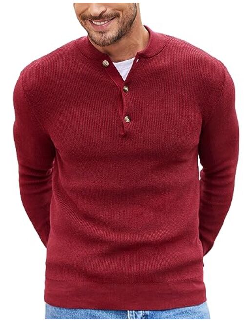 COOFANDY Men Henley Knit Sweater Dress Long Sleeve Button Pullover Sweater Casual Sweater