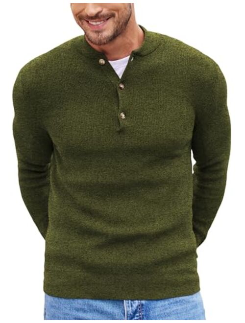 COOFANDY Men Henley Knit Sweater Dress Long Sleeve Button Pullover Sweater Casual Sweater