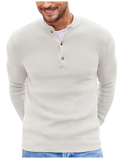 COOFANDY Men Henley Knit Sweater Dress Long Sleeve Button Pullover Sweater Casual Sweater