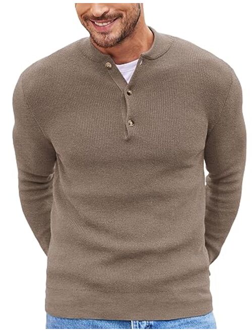 COOFANDY Men Henley Knit Sweater Dress Long Sleeve Button Pullover Sweater Casual Sweater