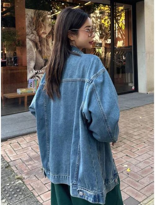 Shein DAZY Flap Detail Drop Shoulder Denim Jacket