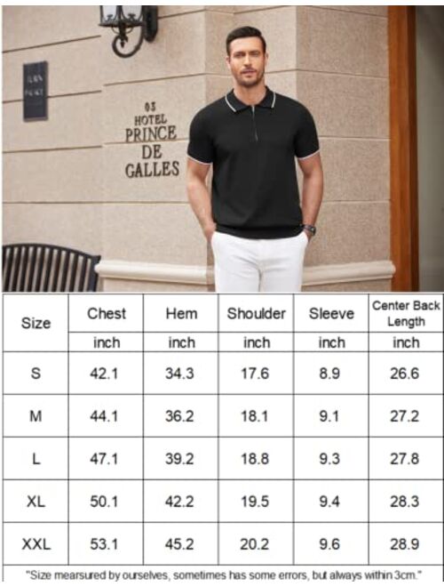 COOFANDY Men's Zipper Polo Shirt Casual Knit Short Sleeve Polo T Shirt Classic Fit Shirts