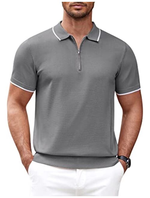 COOFANDY Men's Zipper Polo Shirt Casual Knit Short Sleeve Polo T Shirt Classic Fit Shirts