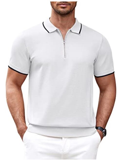 COOFANDY Men's Zipper Polo Shirt Casual Knit Short Sleeve Polo T Shirt Classic Fit Shirts