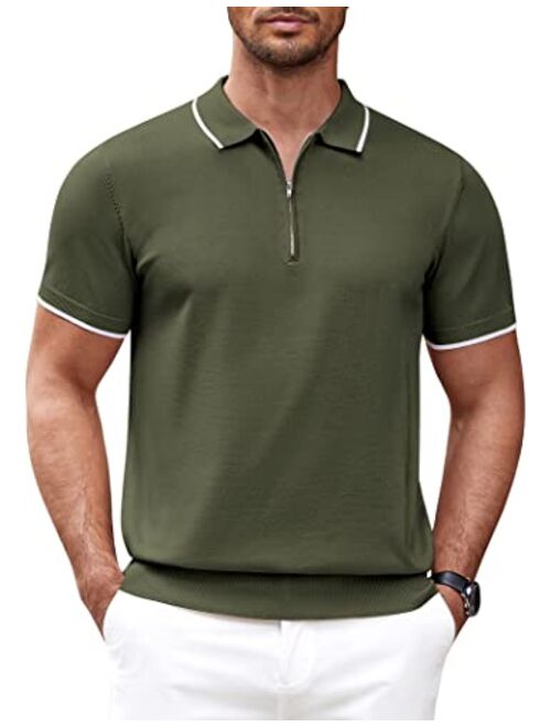 COOFANDY Men's Zipper Polo Shirt Casual Knit Short Sleeve Polo T Shirt Classic Fit Shirts