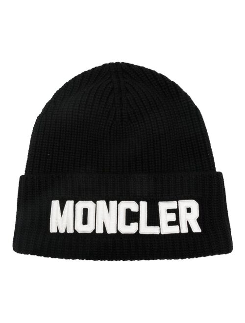 Moncler patch-lettering ribbed beanie