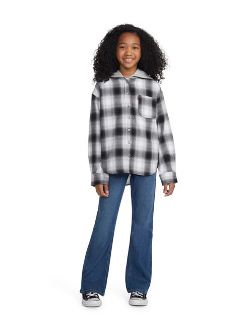 LEVI'S Big Girls Long Sleeve Button Up Woven Flannel Top with Hood