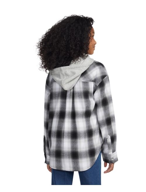 LEVI'S Big Girls Long Sleeve Button Up Woven Flannel Top with Hood