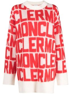 logo-jacquard wool jumper