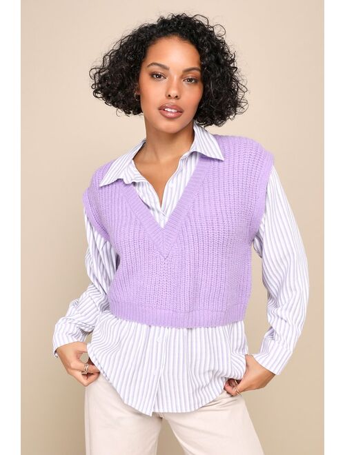 Lulus Elevated Inspiration Purple Striped Button-Up Sweater Vest Top