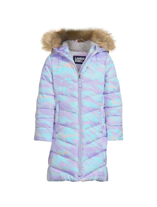 LANDS' END Child Girls Winter Fleece Lined Down Alternative Thermo Plume Coat