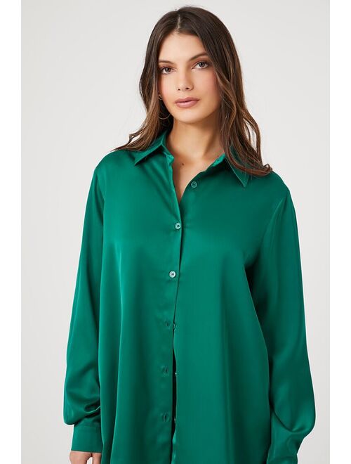 Forever 21 Satin Shirt & Shorts Set Green