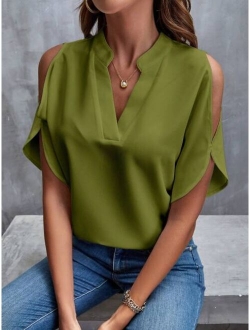 SHEIN Clasi Women's Fluorescent Green Cold Shoulder Shirt