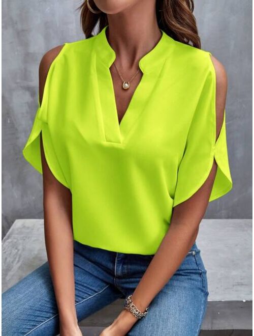 SHEIN Clasi Women's Fluorescent Green Cold Shoulder Shirt