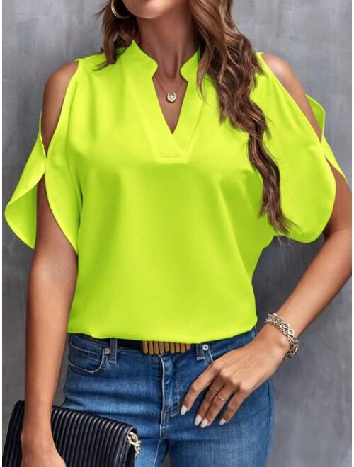 SHEIN Clasi Women's Fluorescent Green Cold Shoulder Shirt