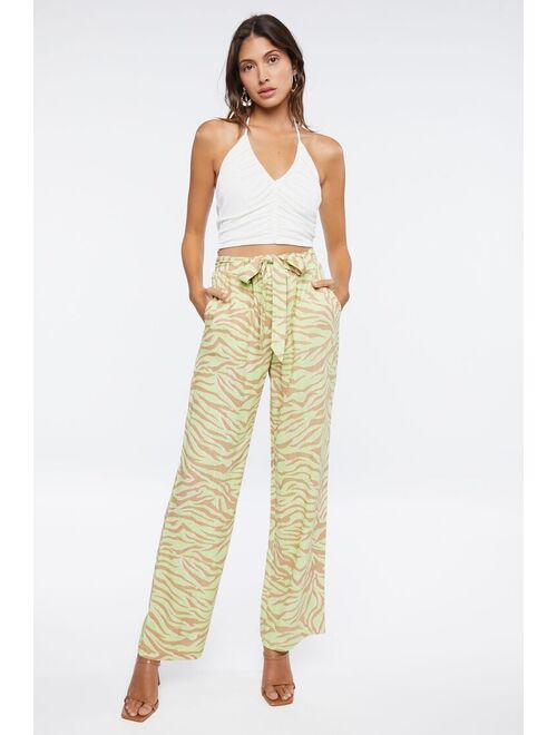 Forever 21 Belted Zebra Print High Rise Pants Green/Taupe