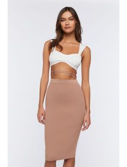 Crisscross Wraparound Midi Skirt Brown